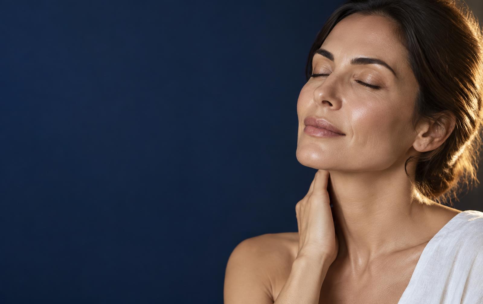 A woman with natural, luminous skin